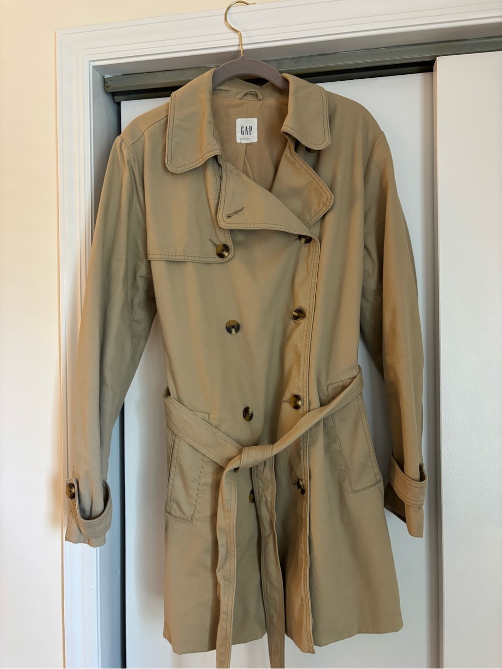GAP Women's Beige Double-Breasted Trench Coat with Belt